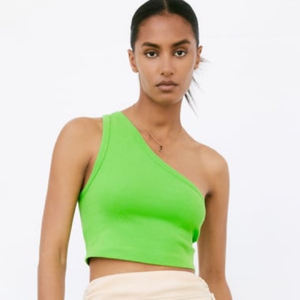 Green Zara one shoulder crop top